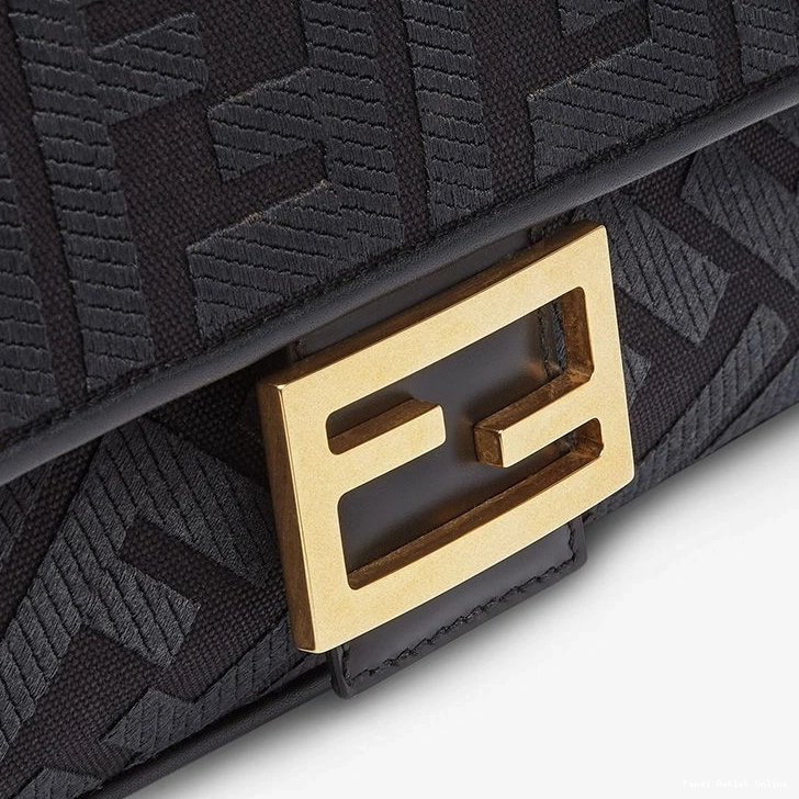 Cheap Laser Black Fendi Cut In FF Bag Strap Medium with Motif Baguette Canvas 0712